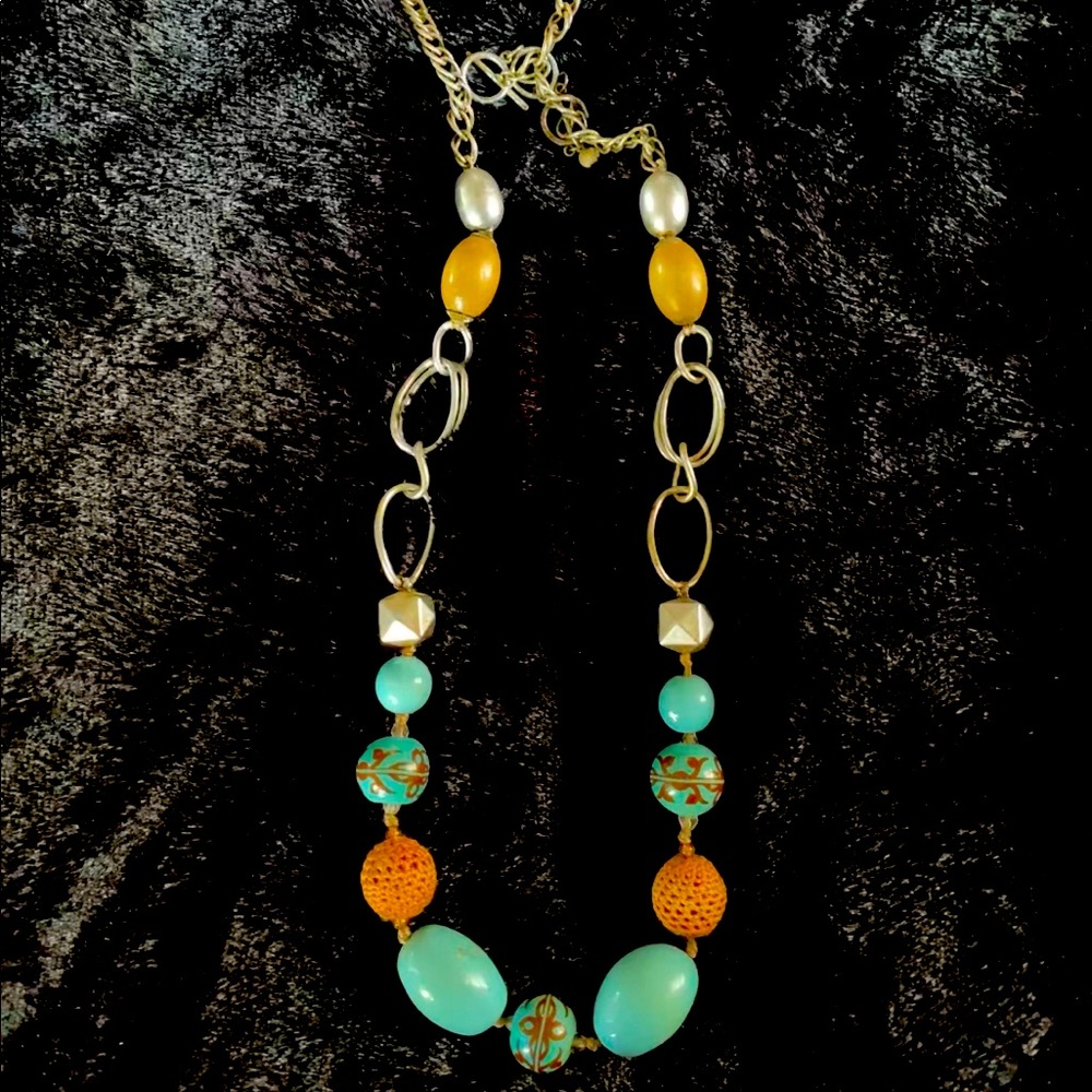 Lucky brand blue, brown,silver statement necklace